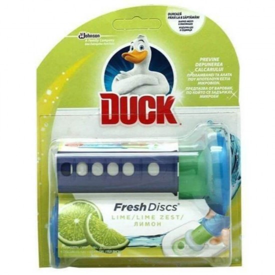 Odorizant WC DUCK Lime, 36 ml, Odorizante Toaleta DUCK, Odorizante WC Gel Duck, Discuri de Gel Odorizante pentru WC DUCK,  Odorizant Toaleta, Odorizant Anticalcar pentru WC, Odorizant pentru Toaleta cu Suport, Odorizant Dezinfectant pentru WC