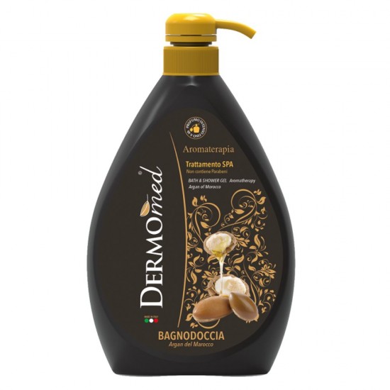 Gel de Dus DERMOMED cu Ulei de Argan, 1 L, Gel de Dus Hidratant, Gel de Dus Unisex, Gel de Corp, Gel pentru Dus, Gel de Dus Parfumat, Gel de Dus cu Pompita