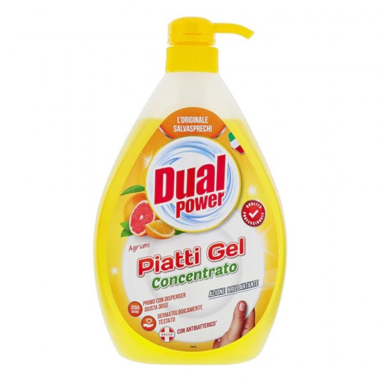 Detergent Concentrat de Vase Lichid DUAL POWER, 1 L, Parfum de Citrice, Detergent cu Pompa, Detergent Vase, Detergent Vase Antibacterian, Detergent Vase cu Pompita