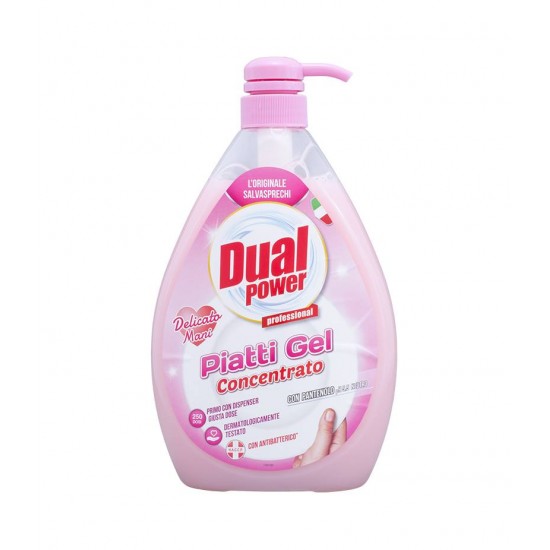 Detergent Concentrat de Vase Lichid DUAL POWER, 1 L, pentru Maini Delicate, Detergent cu Pompa, Detergent Vase, Detergent Vase Antibacterian, Detergent Vase cu Pompita