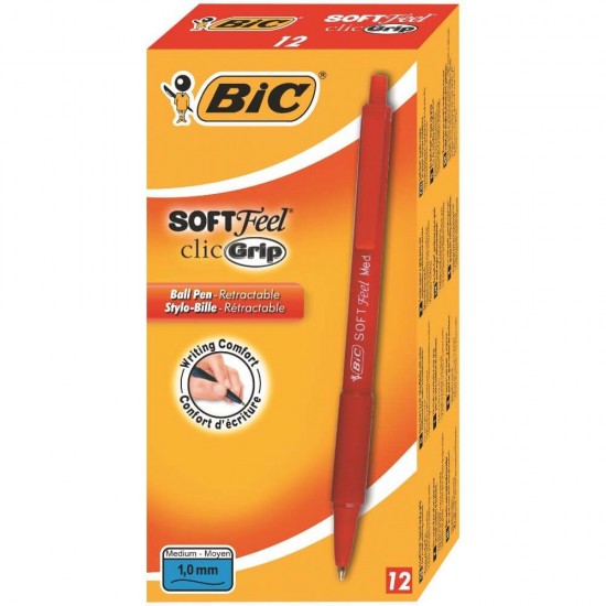 Set 12 Pixuri Bic Soft Feel Clic, Varf 1 Mm, Rosii, Set Pixuri Colorate, Pixuri Bic, Pixuri Retractabile Pentru Scoala, Set Pixuri Rosii Cu Buton, Pixuri Rosii Cu Mecanism, Pix Rosu Cu Mecanism, Pix Pentru Scoala, Pix Rosu Cu Buton