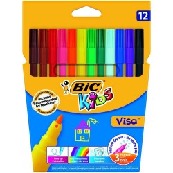 Carioci Colorate Lavabile Bic Visa, 12 Buc/set, Culori Asortate, Set Carioci Lavabile Bic Visa, Carioci Bic, Set 12 Carioci Bic Visa Pentru Copii, Carioci Pe Baza De Apa, Carioci Pentru Copii