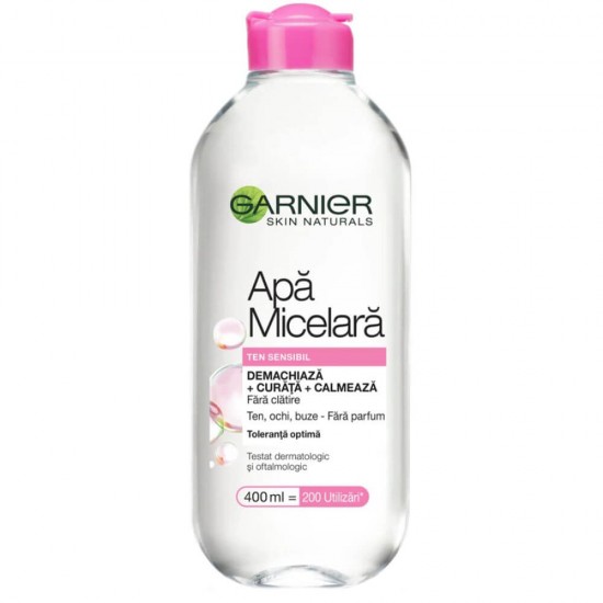 Apa Micelara Garnier Skin Naturals pentru Ten Sensibil, 400 ml, Garnier Skin Naturals, Apa Micelara pentru Piele Sensibila, Apa Micelara Demachianta, Demachiant Apa Micelara Garnier, Demachiant pentru Ten Sensibil, Lotiune Curatare Machiaj