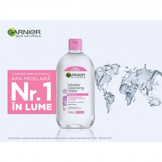 Apa Micelara Garnier Skin Naturals pentru Ten Sensibil, 400 ml, Garnier Skin Naturals, Apa Micelara pentru Piele Sensibila, Apa Micelara Demachianta, Demachiant Apa Micelara Garnier, Demachiant pentru Ten Sensibil, Lotiune Curatare Machiaj