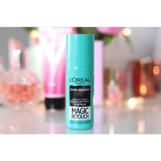 Spray Instant de Par L'Oreal Paris Magic Retouch 2 Dark Brown, 75 ml, Spray pentru Mascarea Radacinilor Crescute, Spray Camuflare Radacini, Spray Acoperire Radacini Crescute, L'OREAL Paris Magic Retouch pentru Retusarea Radacinilor