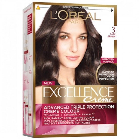 Vopsea de Par Permanenta L'OREAL Paris Excellence Creme 3, Saten Inchis, 192 ml, Cu Amoniac, Vopsea de Par, Vopsea de Par Permanenta, Vopsea de Par L'OREAL, Vopsea de Par L'OREAL Paris Excellence, Vopsea Permanenta L'OREAL