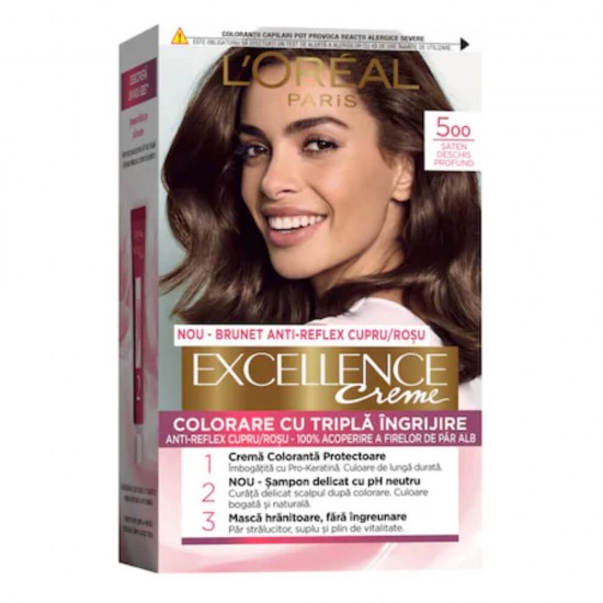 Vopsea de Par Permanenta L'OREAL Paris Excellence Creme 5, Saten Deschis Profund, 192 ml, Cu Amoniac, Vopsea de Par, Vopsea de Par Permanenta, Vopsea de Par L'OREAL, Vopsea de Par L'OREAL Paris Excellence, Vopsea Permanenta L'OREAL