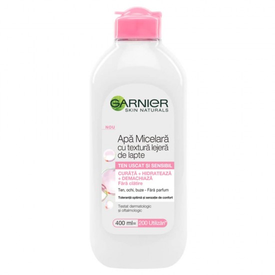 Apa Micelara Garnier Skin Naturals cu Textura Lejera de Lapte, 400 ml, Apa Micelara Ten, Apa Micelara Garnier, Apa Micelara cu Lapte Garnier Skin Naturals, Apa Micelara Ten Sensibil, Produs pentru Ten Sensibil, Apa Micelara Buna