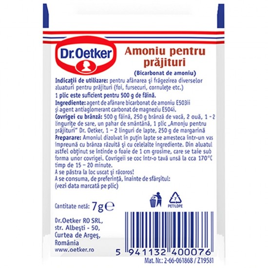 Amoniu pentru Prajituri Dr. Oetker, 7 g, Amoniu Prajituri, Amoniu Dr. Oetker, Amoniu pentru Coacere, Amoniu Coacere Prajituri, Amoniu Afanare, Afanatori Prajituri, Amoniu Uz Alimentar, Amoniu Alimentar, Amoniu Patiserie, Amoniu de Prajituri