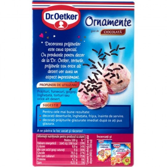 Ornamente pentru Prajituri DR. OETKER, Ciocolata, 80 g, Ornamente de Ciocolata, Ornamente pentru Deserturi, Ornamente de Ciocolata pentru Prajituri, Ornamente pentru Dulciuri, Ornamente pentru Decor Deserturi, Ornamente de Cioclata pentru Dulciuri