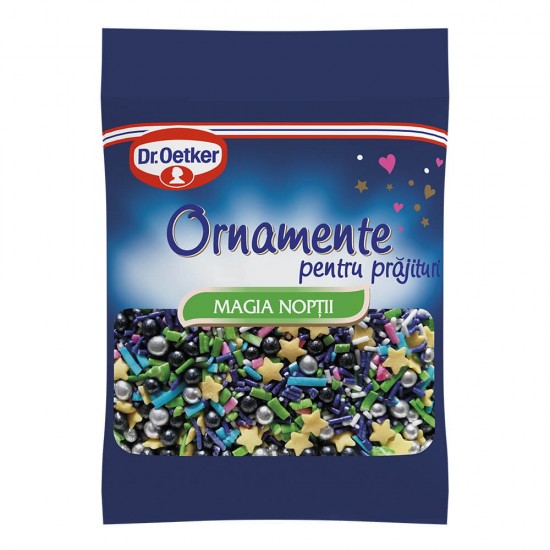 Ornamente Colorate pentru Prajituri DR. OETKER, Zahar, 30 g, Magia Noptii, Ornamente de Zahar, Ornamente pentru Deserturi, Stelute de Zahar pentru Prajituri, Ornamente pentru Dulciuri, Ornamente pentru Decor Deserturi, Stelute Colorate pentru Deserturi