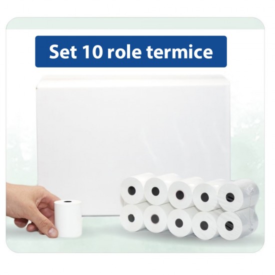 Set 10 Role Termice ROLLIS, Dimensiune 57mm x 40m, Tipar 1 Culoare, Hartie Termica 48 g/m² fara Bisfenol A (BPA), Tub 12 mm