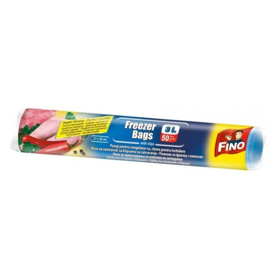 Pungi pentru Congelator 3L, 50 Buc/Rola, cu sistem pentru inchidere, Dimensiune 27x30 cm, Fino Pungi pentru Congelator, Pungi pentru Congelarea Alimentelor, Pungi Fino pentru Congelare, Pungi Alimentare Groase, Pungi Alimentare Rezistent