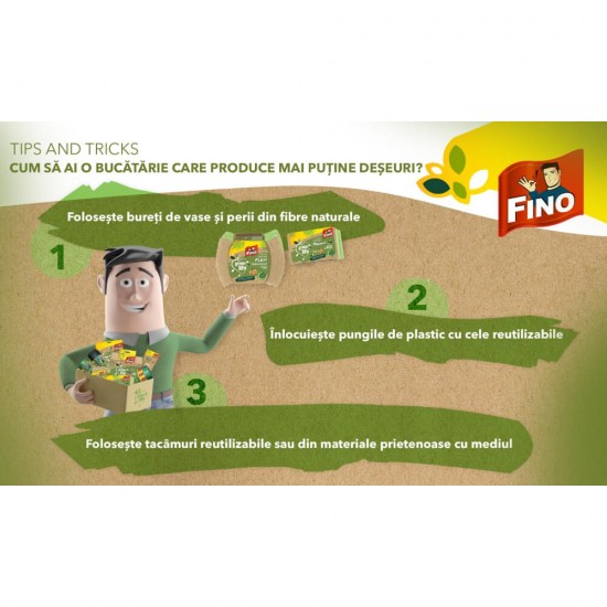 Burete pentru Vase, Fino, Green Life, 2 Buc/Set, Culoare Verde/Bej, Fino Burete de Vase, Burete de Vase Verde, Burete de Bucatarie, Burete Fino Green Life, Burete de Vase Ecologic, Bureti de Vase Ecologici