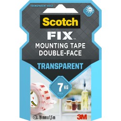 Banda dublu adeziva transparenta pentru montare  Scotch, 1.5 m x 19 mm