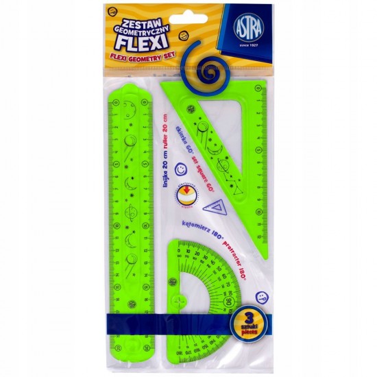 Set Geometrie Astra, 3 Elemente Flexibile, Raportor, Rigla, Echer