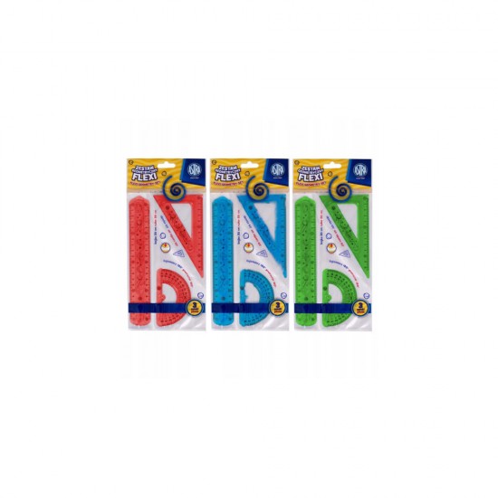 Set Geometrie Astra, 3 Elemente Flexibile, Raportor, Rigla, Echer