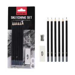 Set Schitare Memoris-precious, 6 Creioane Grafit, Radiera Ascutitoare Metalica