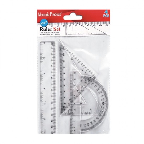 Set Geometrie Memoris-precious, Rigla 15 Cm, 2 Echere, 1 Raportor