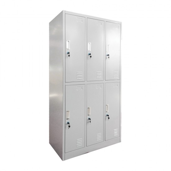 Vestiar Metalic Triplu Cu 6 Usi, 90x45x185cm Gri