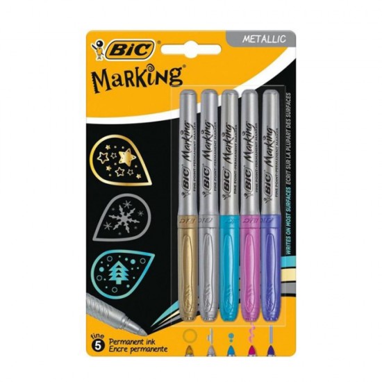 Set 5 Markere Permanente Bic, Metallic Colors