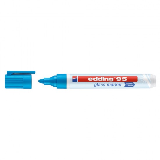 Marker Edding 95, Suprafata Sticla, Varf Rotund 1.5-3mm, Albastru