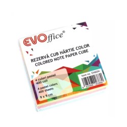 Rezerva Cub Hartie Color Pastel Evoffice, 400 File, 90x90 Mm, 80g