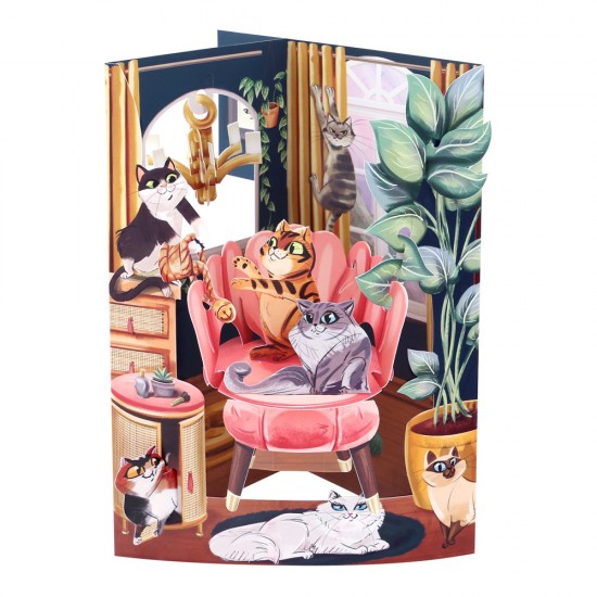 Felicitare 3d Santoro, Design Pisica, Pop-up, Componente Mobile