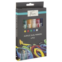 Set 6 Markere Cu Capat Dublu Si Vopsea Acrilica Nassau Fine Art