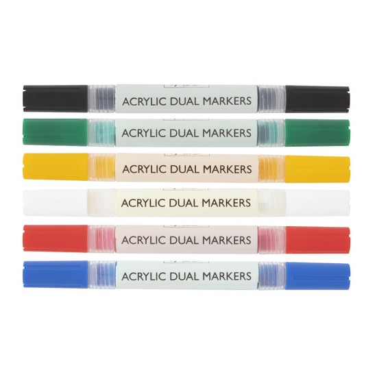 Set 6 Markere Cu Capat Dublu Si Vopsea Acrilica Nassau Fine Art