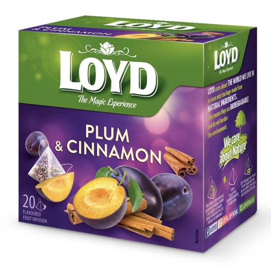 Ceai Loyd Prune Si Scortisoara, Piramida, 2 G, 20 Plicuri/cutie