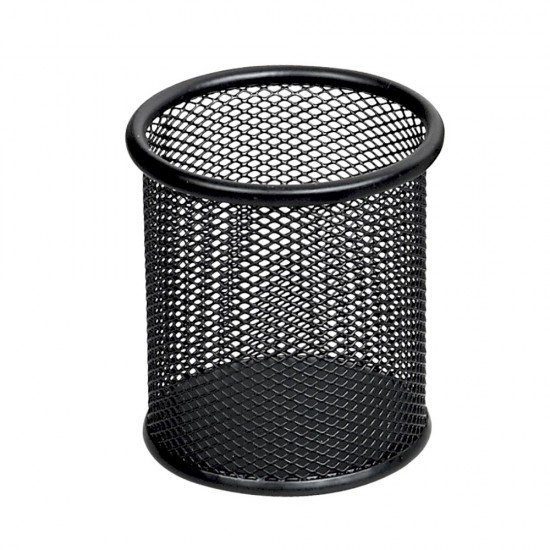 Suport Cilindric Instrumente de Scris, Plasa Metalica, Culoare Negru