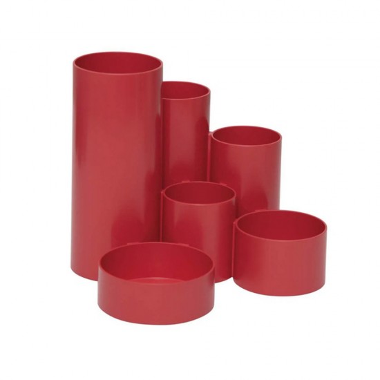 Suport Instrumente Scris Maul, 6 Compartimente, Plastic Reciclat, Rosu