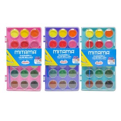 Acuarele Mitama, 18 Culori, Diametru 2.9 Cm, 2 Pensule
