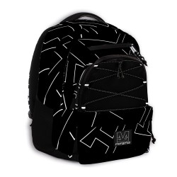 Ghiozdan Mitama, 3 Compartimente, Design Alb Cu Negru, 43 X 32 X 22 Cm