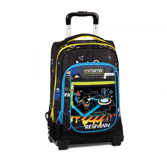 Troller Calatorie Mitama, 3 Compartimente, Design Negru Cu Albastru Si Galben