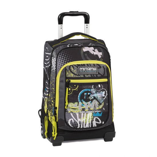 Troller Calatorie Mitama, 3 Compartimente, Design Negru Cu Galben
