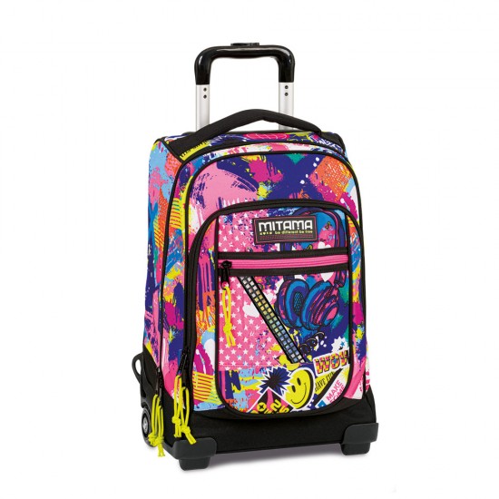 Troller Calatorie Mitama, 3 Compartimente, Design Roz Cu Albastru