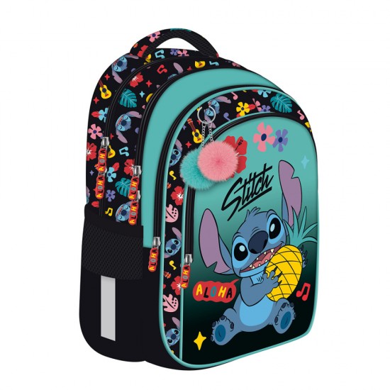 Ghiozdan Scolar Majewski, Bpl58, Stitch Black Aloha, 4 Compartimente, 40 X 28 X 18 Cm