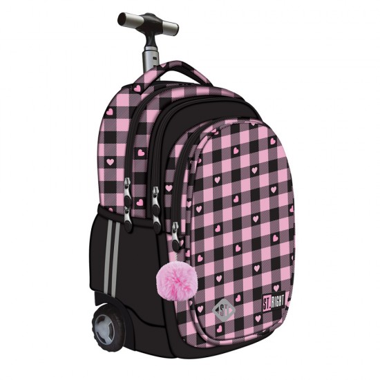 Troller Scolar Majewski St Right, Tb01, Pink Checkered, 4 Compartimente, 44 X 32 X 25 Cm