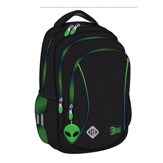 Ghiozdan Scolar Majewski St Right, Bp26, Green Power, 3 Compartimente, 39 X 27 X 17 Cm