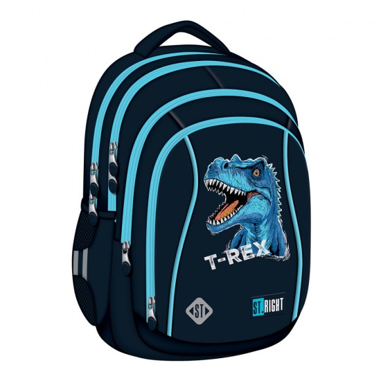 Ghiozdan Scolar Majewski St Right, Bp04, Blue T-rex, 4 Compartimente, 43 X 32 Cm