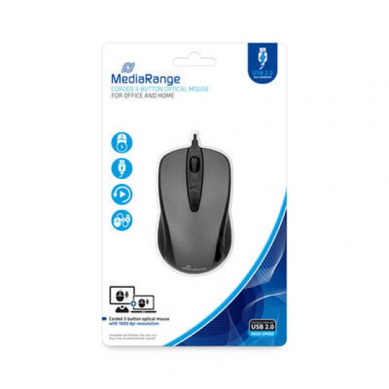 Mouse Cu Fir Mediarange, 3 Butoane Optic, Black/grey