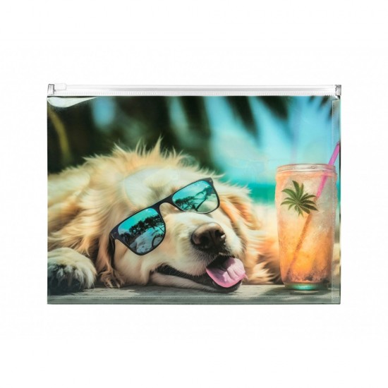 Buzunar Plastic A4, Inchidere Fermoar, Design Caine