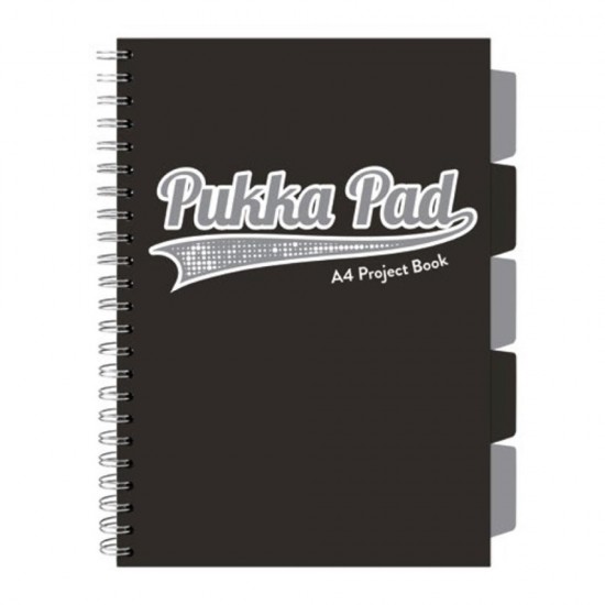 Caiet A4 Cu Spira Si Separatoare Pukka Pad Project Book, 200 File, Matematica, Negru
