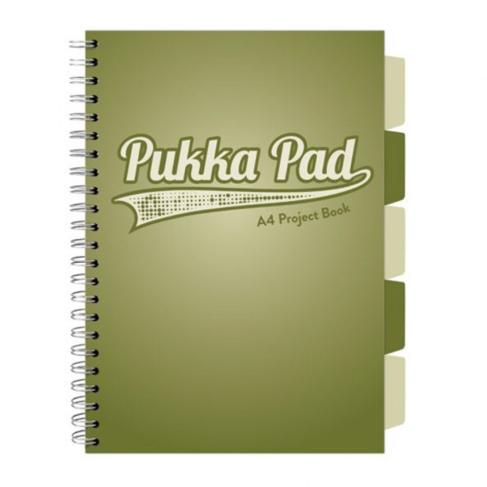 Caiet A4 Cu Spira Si Separatoare Pukka Pad Project Book, 200 File, Matematica, Kaki