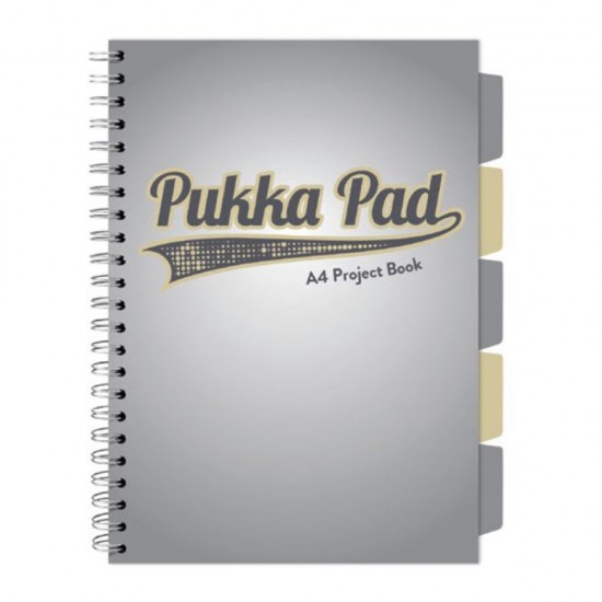 Caiet A4 Cu Spira Si Separatoare Pukka Pad Project Book, 200 File, Matematica, Gri