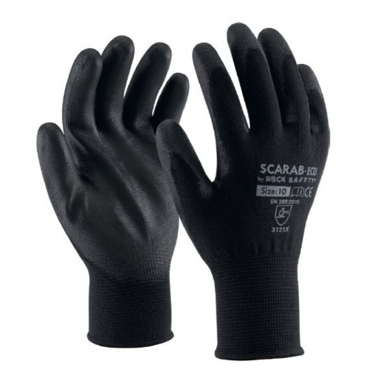 Manusi Tricot Poliester Imersate Pu, Negru, Scarab-eco, Marime 9