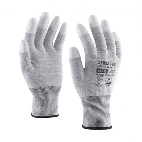 Manusi Zebra 1 Esd, Poliester Fibra Carbon, Varf Degetelor Imersate In Pu, Marimea 7