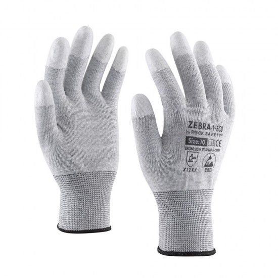 Manusi Rock Safety Zebra Esd Poliester, Fibra Carbon, Mersate, Marimea 9